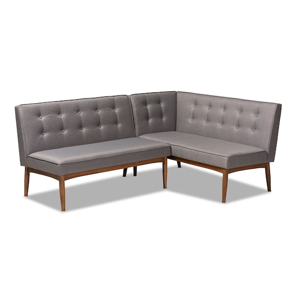 Baxton Studio Arvid Mid-Century Gray Upholstered 2-PC Wood Dining Corner Sofa Bench 155-9306 - main